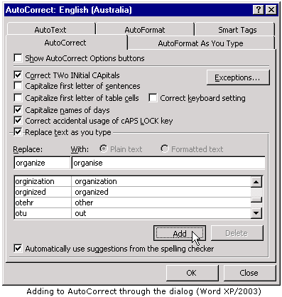 Adding to AutoCorrect through dialog - Word XP/2003.