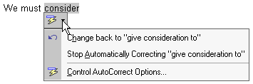 AutoCorrect Options menu.