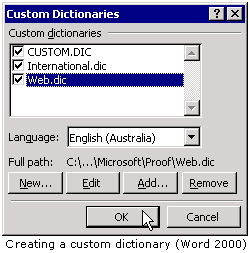 howt to use custom dictionary in word 2003
