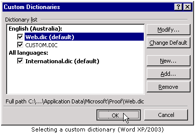 access custom dictionary in word